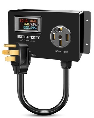 50A 240V AC Power Meter NEMA 14-50P to 14-50R LCD Digital Multimeter 1.3FT Cable