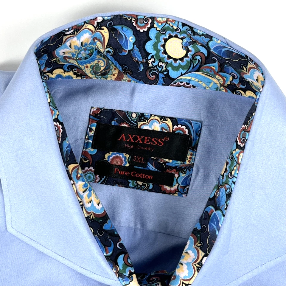 Camisas de vestir AXXESS 100 % algodón suave cuello alto azul cachemira ribete 3XL Foto 2 de 4