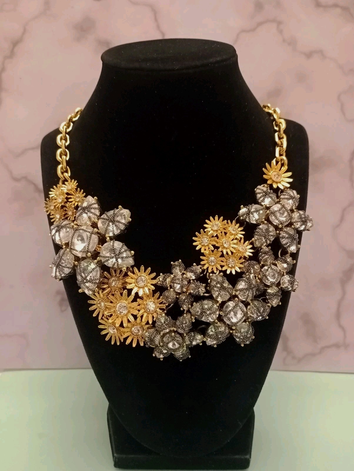Ann Taylor Rhinestone Chunky Statement Necklace Gold Tone