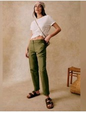 Sezane Milo Olive Green Cotton Trousers Sz 36/ US 4