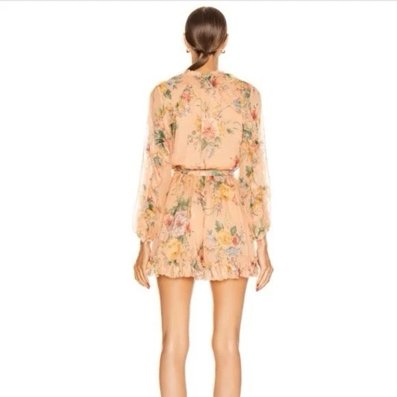 Traje de Juego Zimmermann Zinnia Coral Seda Floral Talla 0 Cinturón Forrado Romántico Foto 4 de 4