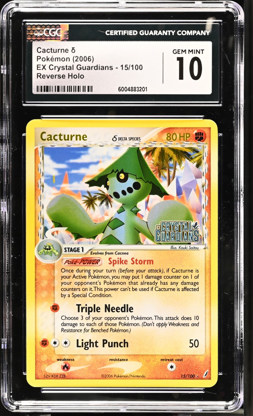 Cacturne 15/100 Crystal Guardians Reverse Foil Stamped CGC 10 Gem MINT LOW POP