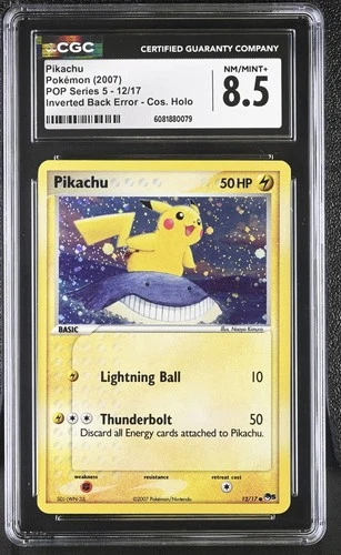 CGC 8.5 Pikachu 2007 POP Series 5 Holo 12/17 Inverted Back Error Pokemon Card
