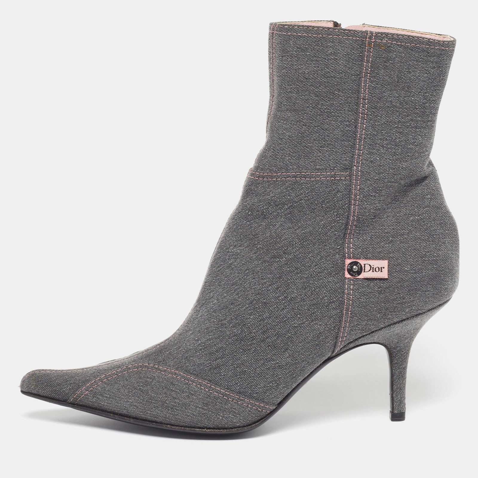 Dior Size 39.5 Grey Denim Ankle Length Pointed Toe Boots