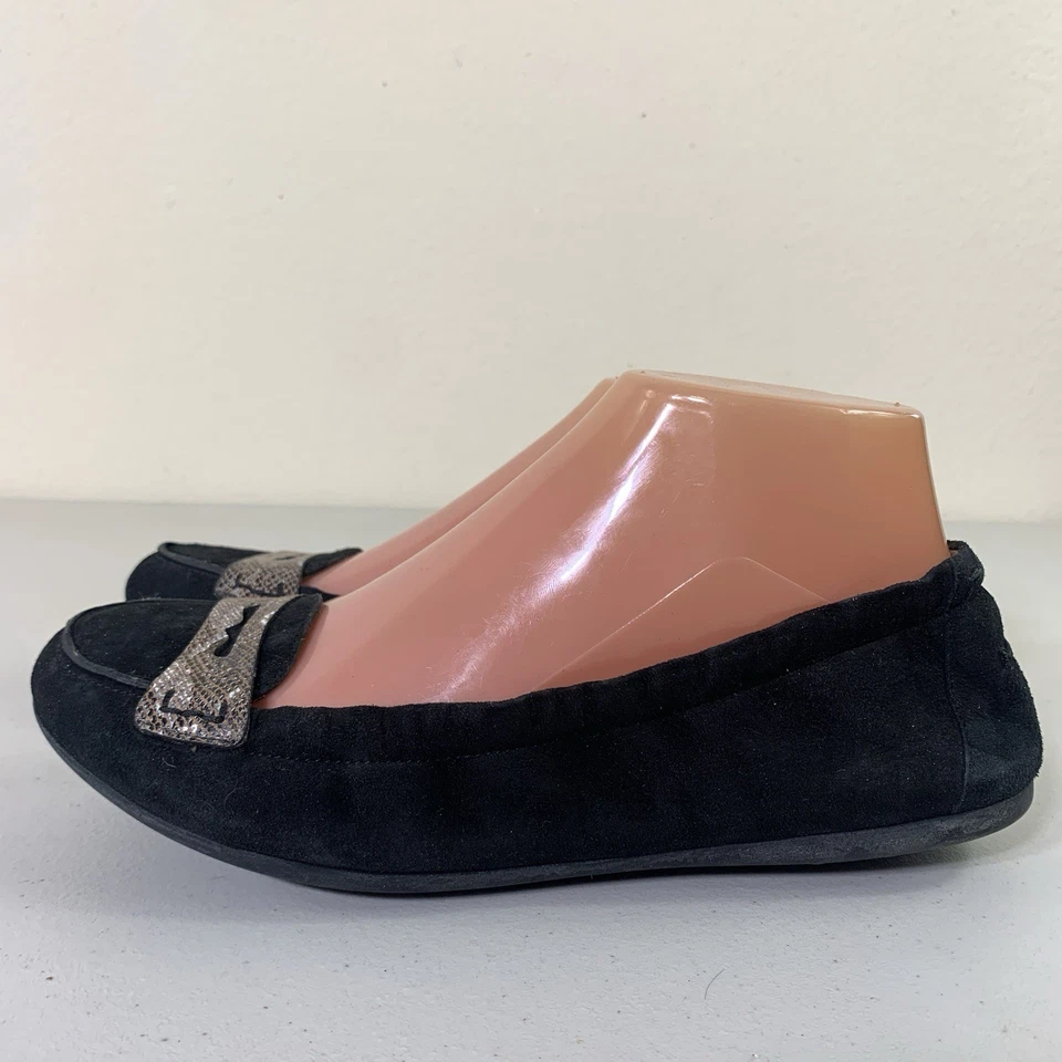 Mocasines planos Donald J Pliner de gamuza negra con ribete de serpiente para mujer 7 hechos en Italia Foto 2 de 4