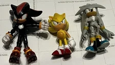 3 Pc Lot Silver And Black Sonic the Hedgehog Super Shadow 3" SEGA Jazwares