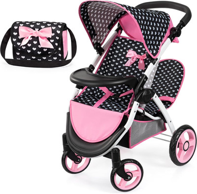 Twin Star Twin Dolls Stroller for 18 Inch Dolls, Sibling Buggy, Foldable with Sh