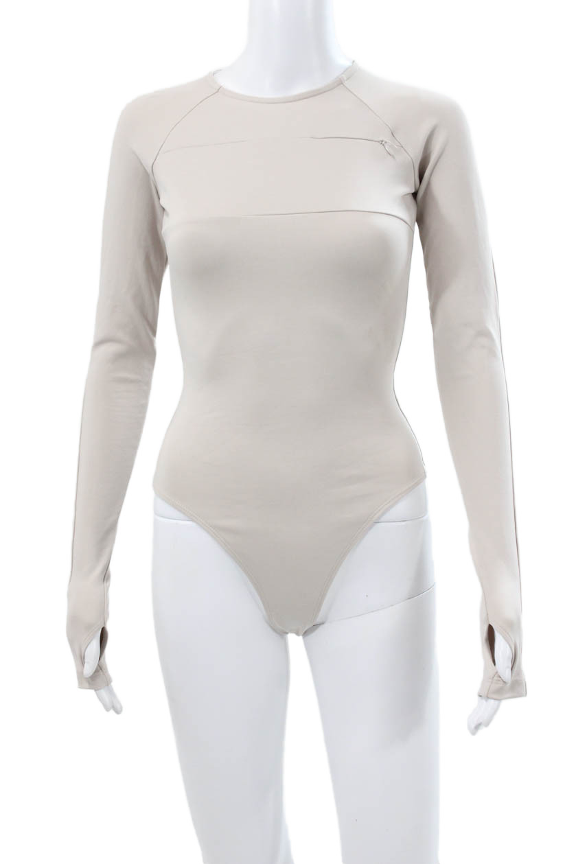 KHY Womens One Piece Bodysuit Long Sleeve Round Neck Beige Cotton Blend Size XSFree Shipping in US $100+ Orders | $6.95 Orders Below