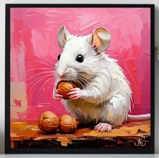 ORIGINAL Oil PAINTING on Canvas Mouse Textured Art 8x8 in  Impasto Custom Order