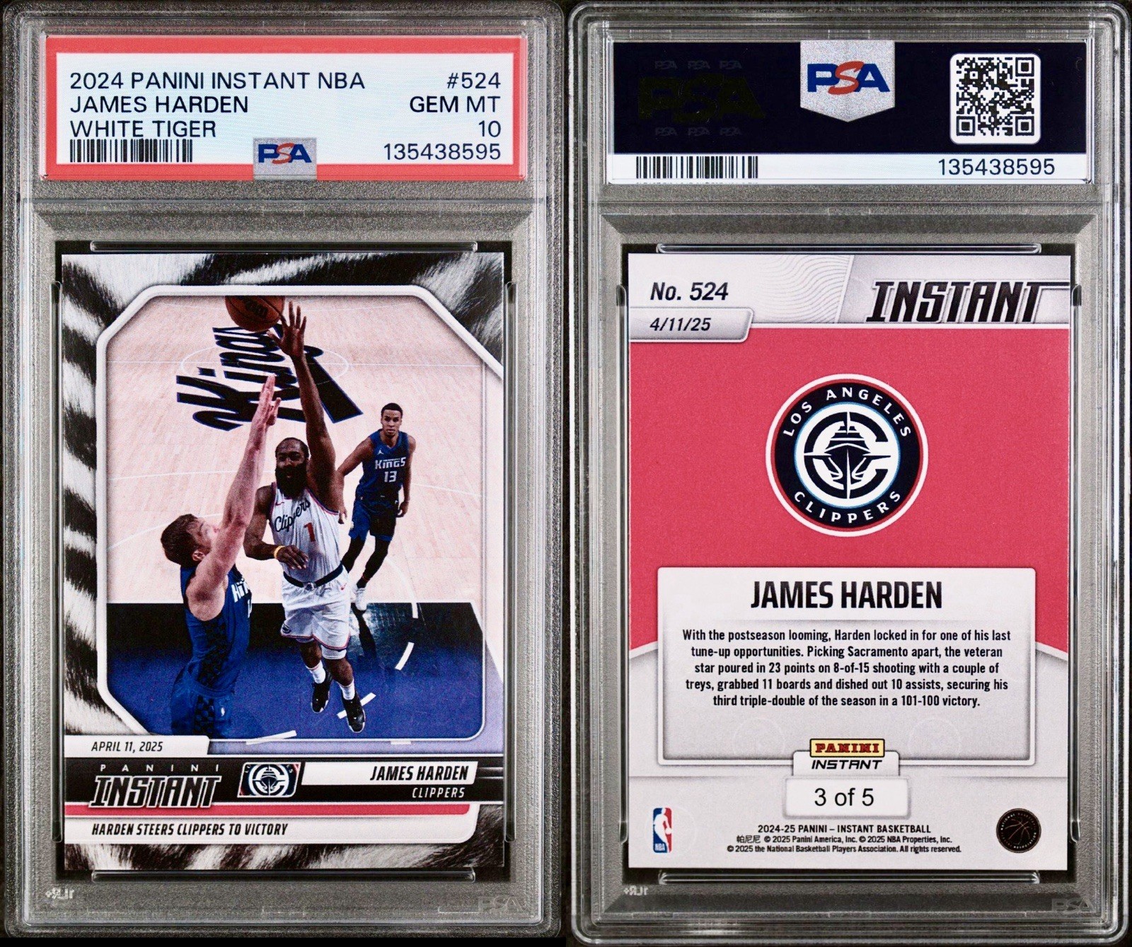 2024 PANINI INSTANT NBA JAMES HARDEN WHITE TIGER #3/5 PSA 10- LA Clippers view 3