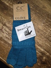 Womens C.C Exlusives Cable Knit Smart Tip Teal Gloves