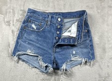 Levi s Premium 501xx Cut Off Denim Shorts Womens 26 Actual 28 Blue Distressed