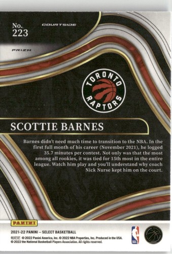 2021-22 Panini Select Courtside Blue Shimmer RC Scottie Barnes Rookie Toronto - Picture 2 of 2