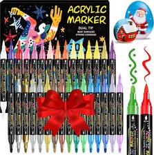 30 Colors Dual Tip Acrylic Paint Markers Pens- Premium Acrylic Paint Markers,