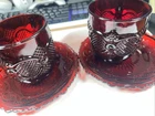 Vintage Martinsville Radiance Ruby Cups & Saucer Set Depression Era - Set of 2