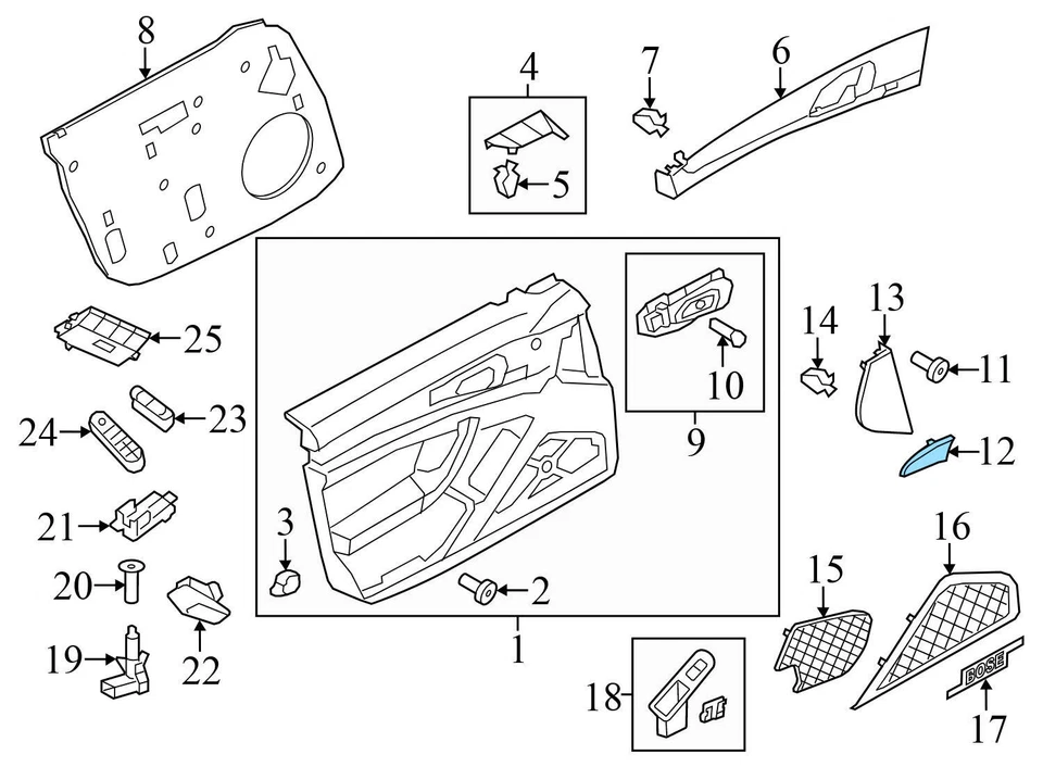 Porsche Boxster 2012-2016 - interior izquierdo manija puerta moldura/cubierta 97055552301 Foto 3 de 4