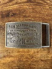 Vintage 1970s Levi Strauss Co. Original Riveted Brass Belt Buckle Made USA.