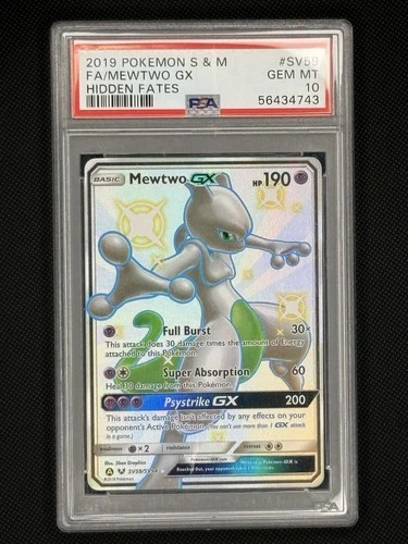 2019 POKEMON SUN & MOON HIDDEN FATES #SV59 FULL ART/MEWTWO GX PSA 10