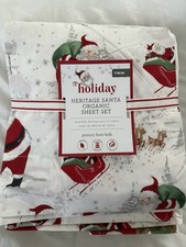 Pottery Barn Heritage Santa Organic Twin Sheet Set Cotton