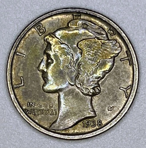 1938-S Mercury Dime 90% Silver San Francisco XF EF Toned Toning