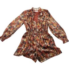 Adelyn Rae Floral Romper Dress Boho Mini Long Sleeve M