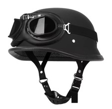 Retro German Style Half Face Motorcycle Helmet Motorbike & Goggles Biker