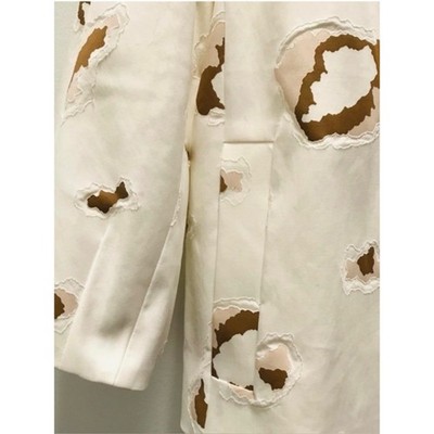 Massimo Dutti Cream Boxy Brown Animal Print Doll Jacket Cropped Blazer Sz 10 NWT