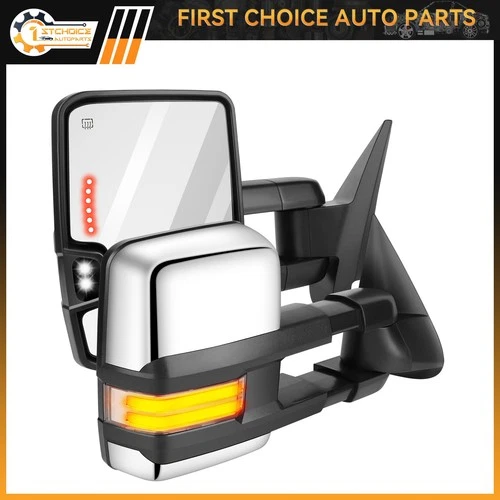 For 03-07 Chevy GMC Pair Power Signal Running Light Heated Chrome Tow Mirrors