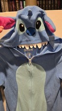 Disney Stitch Blue Hooded one piece PJ set Pre-owned size 10-12 Kids