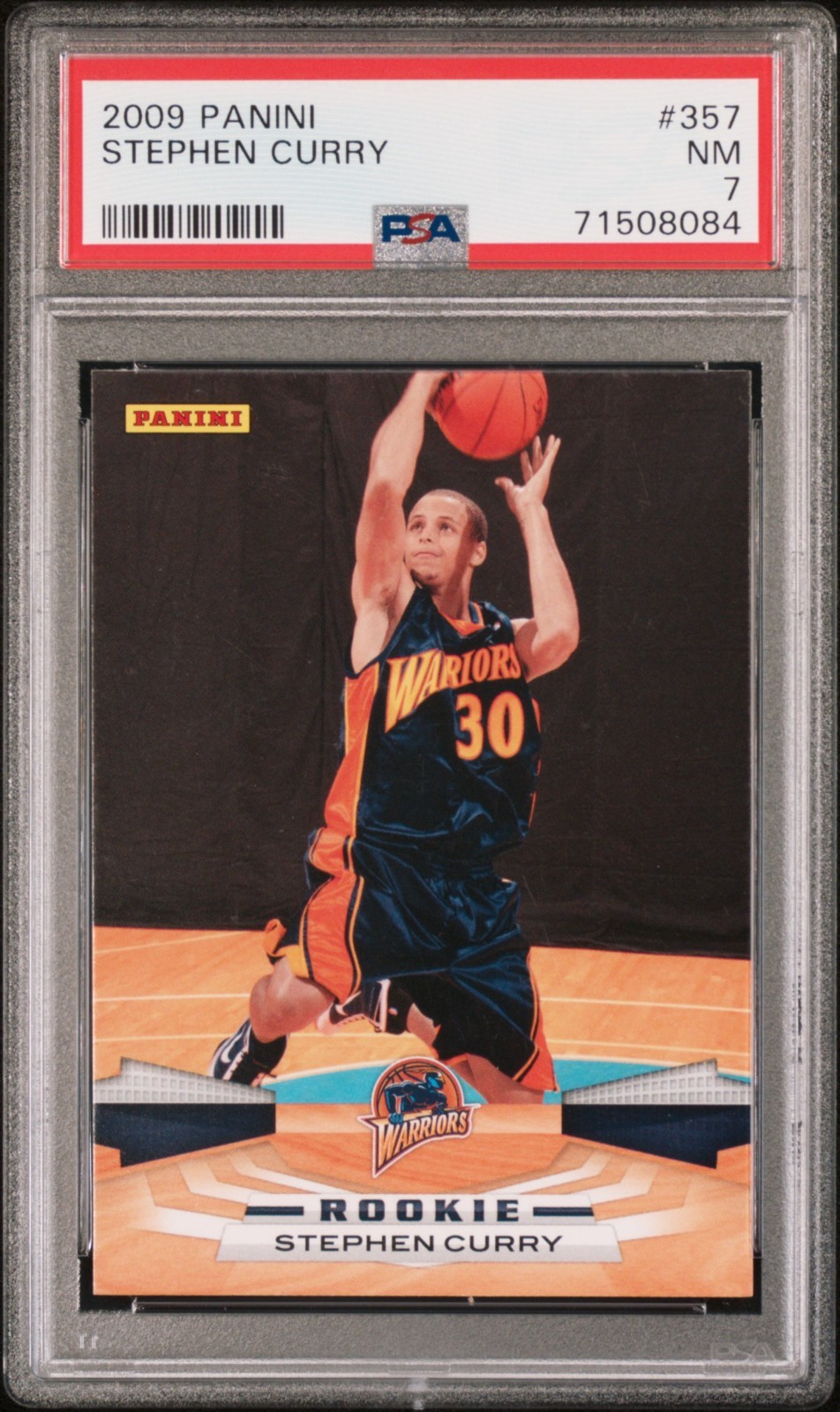 Stephen Curry 2009 Panini Basketball Rookie Card RC #357 Graded PSA 7 view 1