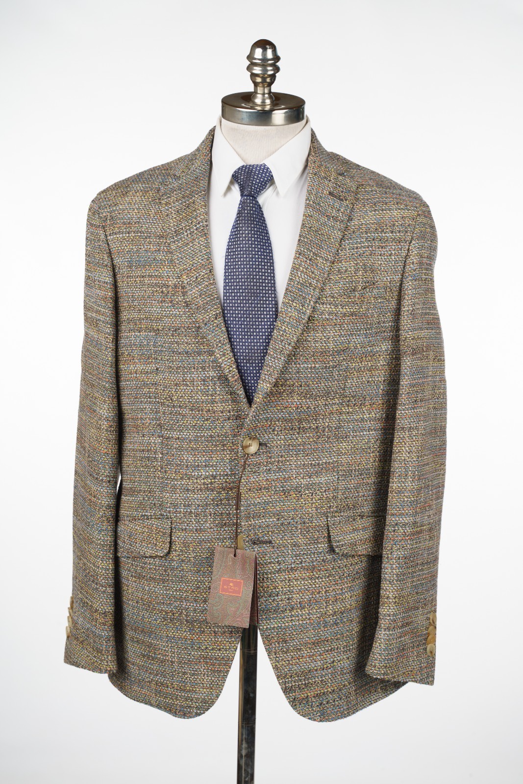 ETRO Green Multi Color Sport Coat Tweed Cotton Wool Slim Fit Blazer 44 R (EU 54)