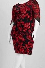 Connected Women's Black Floral-Print 3/4-Sleeve Faux-Wrap Dress Plus Sz 24W