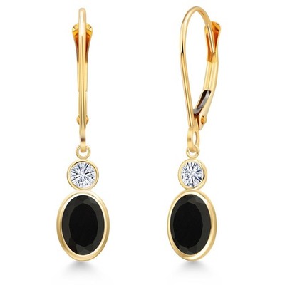 14K Yellow Gold Onyx and White Moissanite Dangle Earrings for Women | 1.60 Cttw
