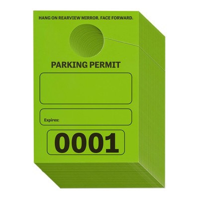 100 Pack Temporary Parking Pass Hang Tags, Numbered 0001- 0100, Green