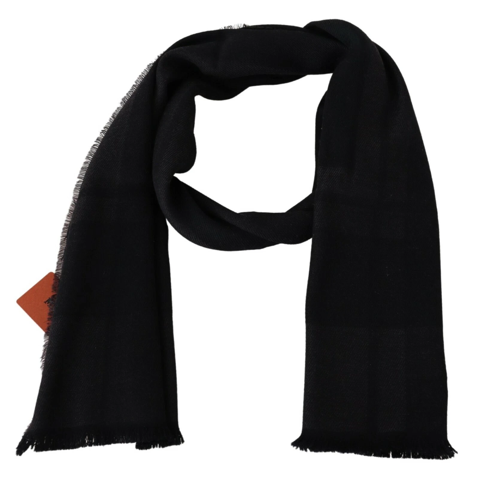 MISSONI Scarf Black 100% Wool Unisex Neck Wrap Fringes Logo 180cm x 48cm $340