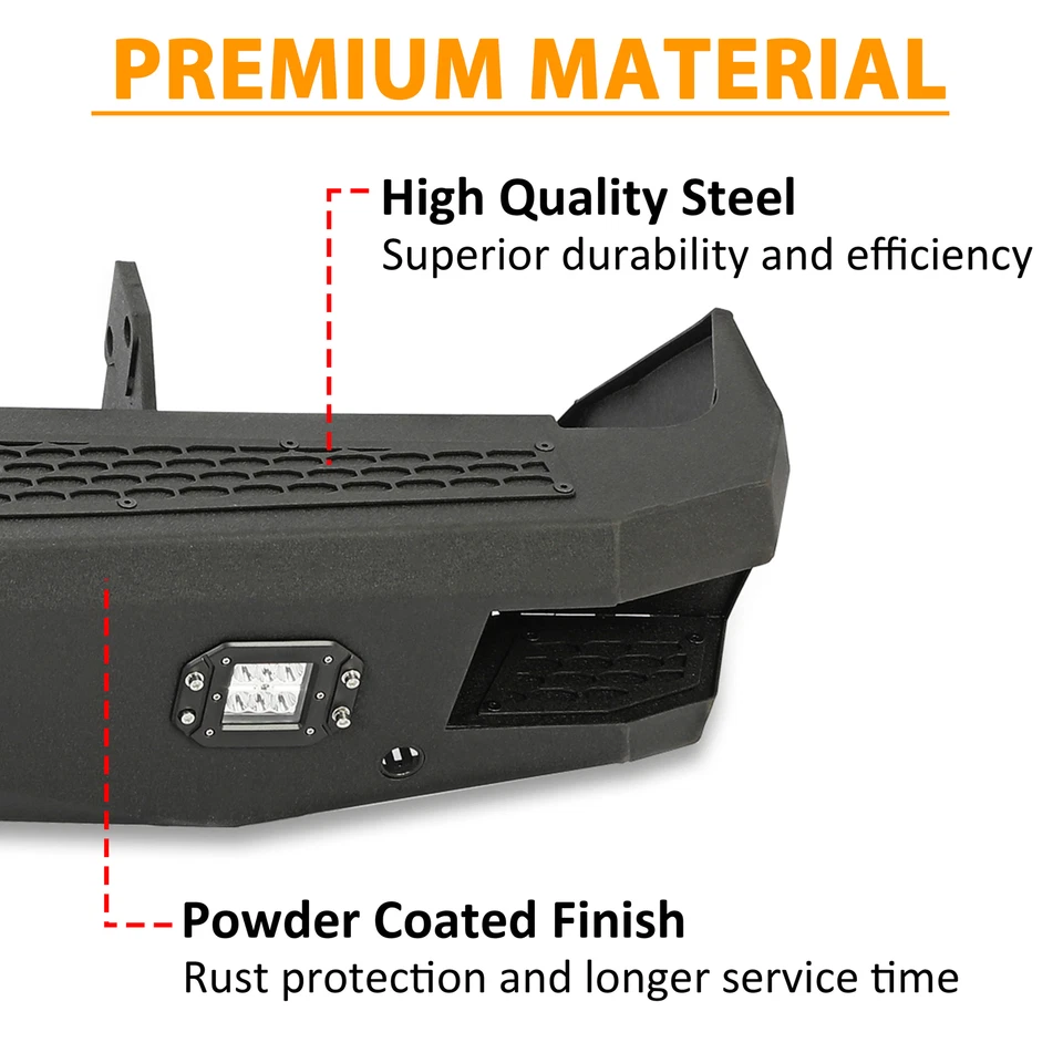 Kit de parachoques trasero con recubrimiento en polvo para Toyota Tundra 2014-2021 con conjunto de luces LED Foto 4 de 4