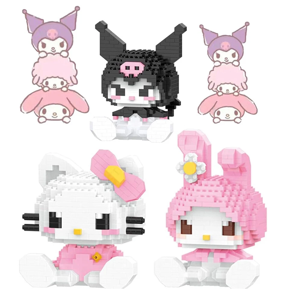 Anime Hello Kitty Building Block Model Assembled Toys Sanrio Kuromi Kids Puzzle