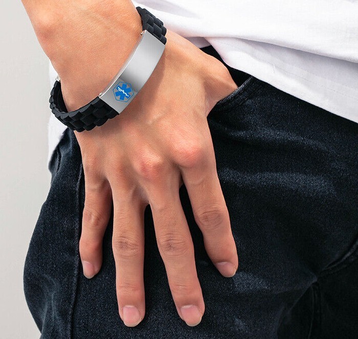 Custom Engraved Medical Id Bracelet Stainless Steel/Silica Gel