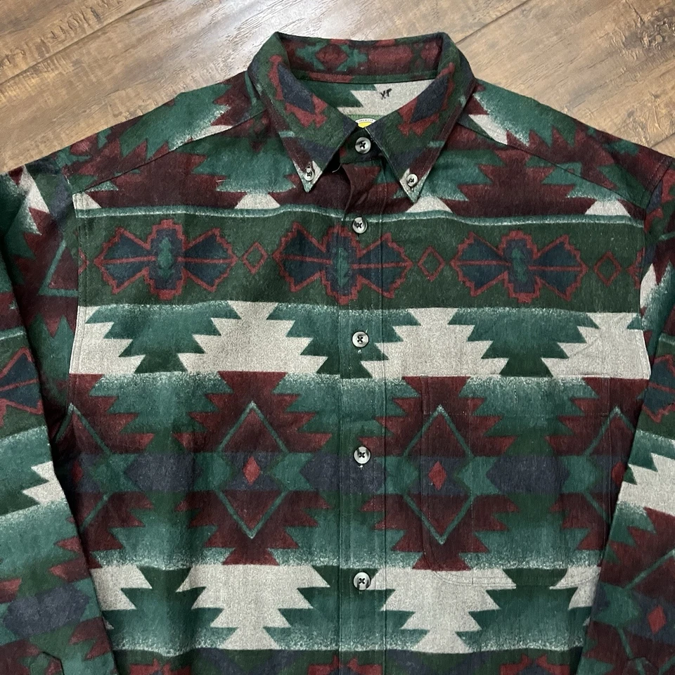Cabela's Flannel Shirt Mens Medium Thick Southwest Aztec Navajo Print Cowboy Vtg - Image 3 of 4