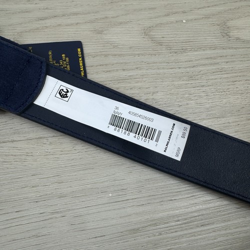 Cinturón Polo Ralph Lauren Para Hombres Firma Gamuza Hebilla Rodillo Talla 36 Azul Marino - Imagen 5 de 7