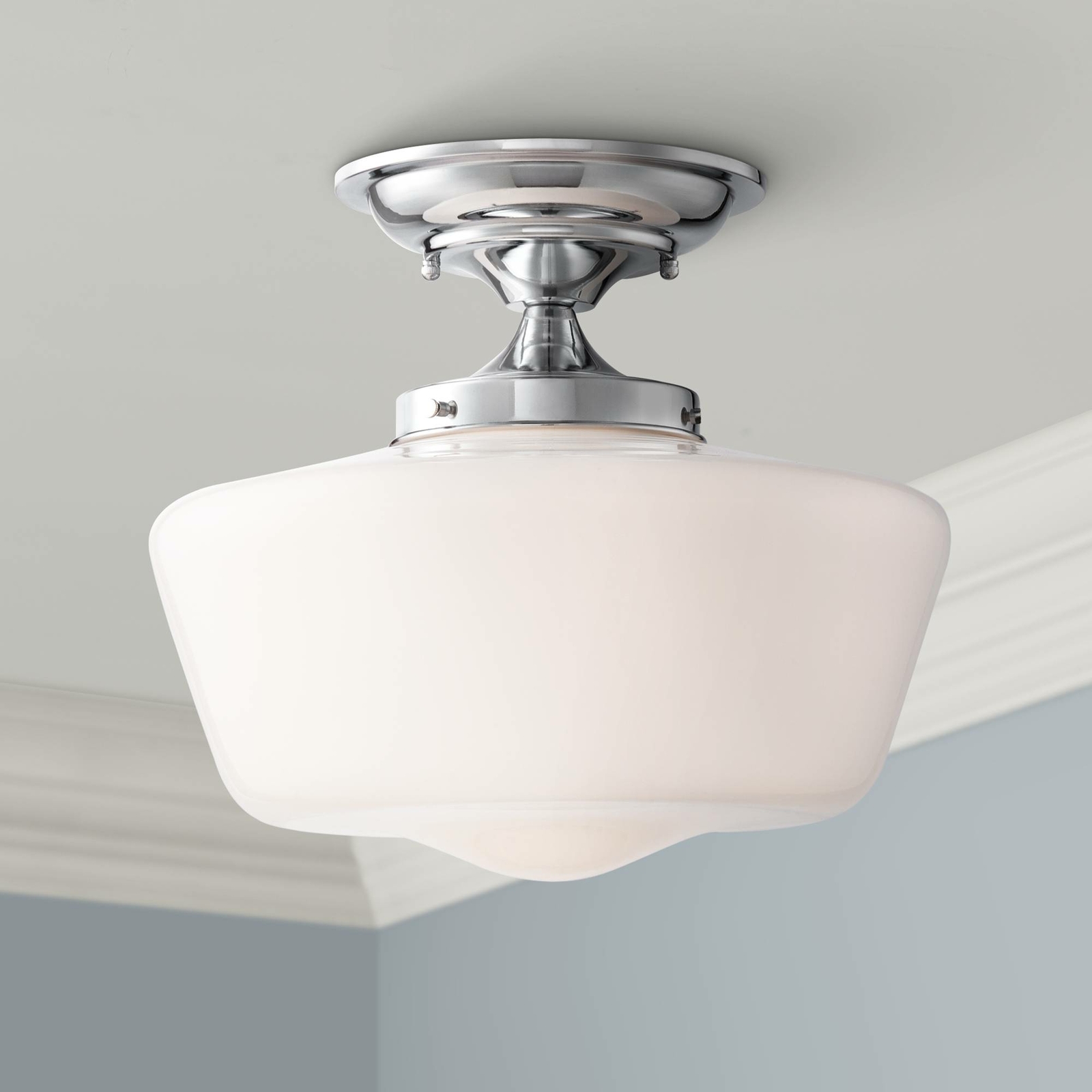 Schoolhouse Ceiling Light Semi Flush Gl Mount Great interest 12" Chrome