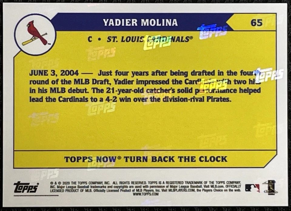 4/10 2004 Yadier Molina Debut 1st Hit Jersey Number Retro RC SSP Topps Cherry - Image 4 of 4