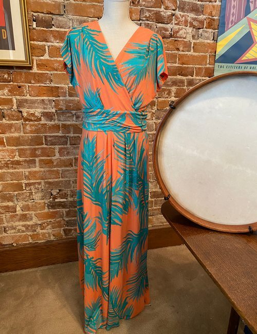 Iman Boho Chic Orange Palm Maxi Dress & Head Wrap New