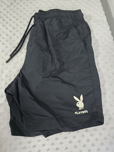 Playboy Shorts PacSun Black Size Medium Mesh Pockets Nylon Graphic Peeling Short