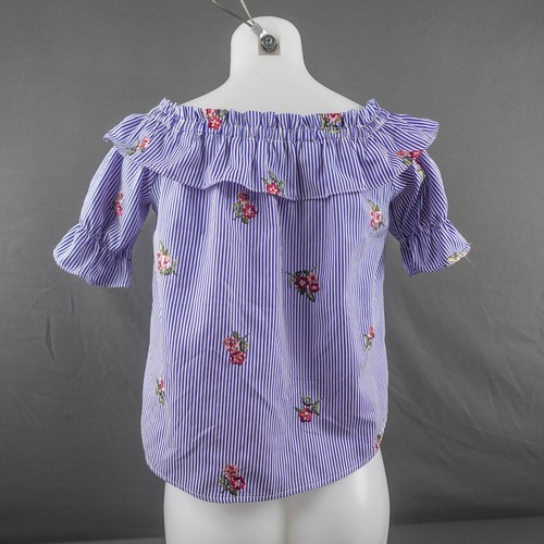 Women Top Small Blue Floral Ruffle Cottagecore Romantic Coquette Coastal Cottage - Picture 6 of 12