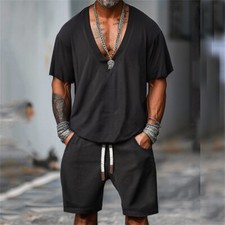 Men Casual Set Summer Sports Outfit Short Sleeve T Shirt and Shorts 2-Piece Sets