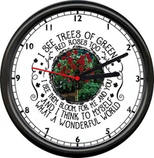 Wonderful World Green Tree Red Roses Louis Armstrong Love Gift Sign Wall Clock