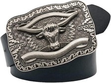 American Native Western Cowboy Silver Long Horn Bull Head Belt Buckle