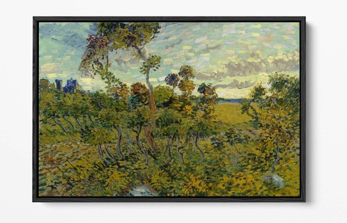 VINCENT VAN GOGH, TRAMONTO A MONTMAJOUR - CORNICE EFFETTO FLOAT TELA STAMPA ARTISTICA - Foto 5 di 12