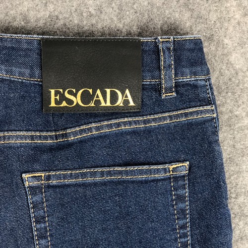 Escada Jeans 40 (US Size 10) Blue Straight Leg High Rise Gold Roses Rhinestones - Picture 6 of 16